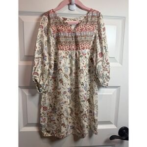 Arnhem Kids Floral Boho Shift Dress Cream Red Blue 100% Ecovero Size 5-6Y